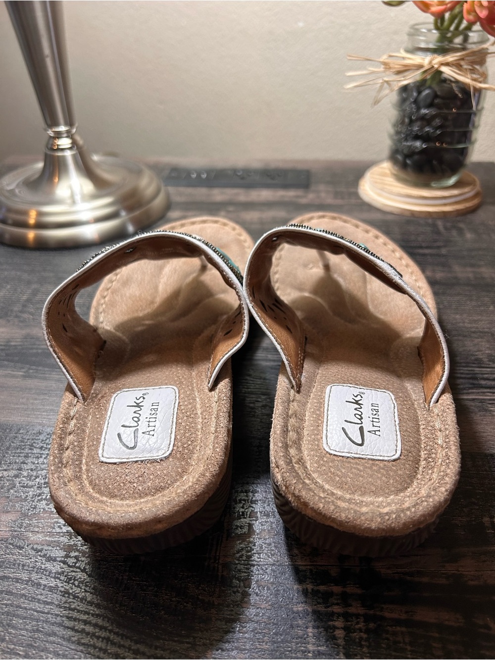 Clarks Artisan Women’s Sandals Boho White Beaded Turquoise - Picture 2 of 5